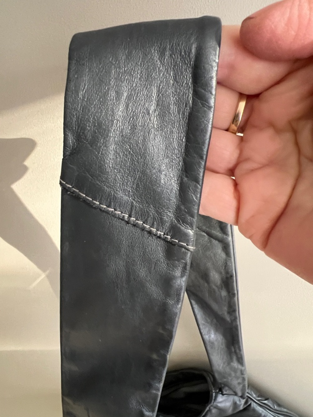 VTG Margolin Charcoal Gray Leather Laptop Tote Shoulder Bag Folded Pleat Detail - Picture 9 of 15